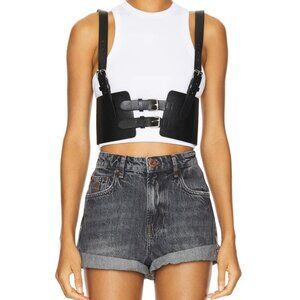 Black Faux Leather Harness with Adjustable Straps & Elastic Back Panel NWT